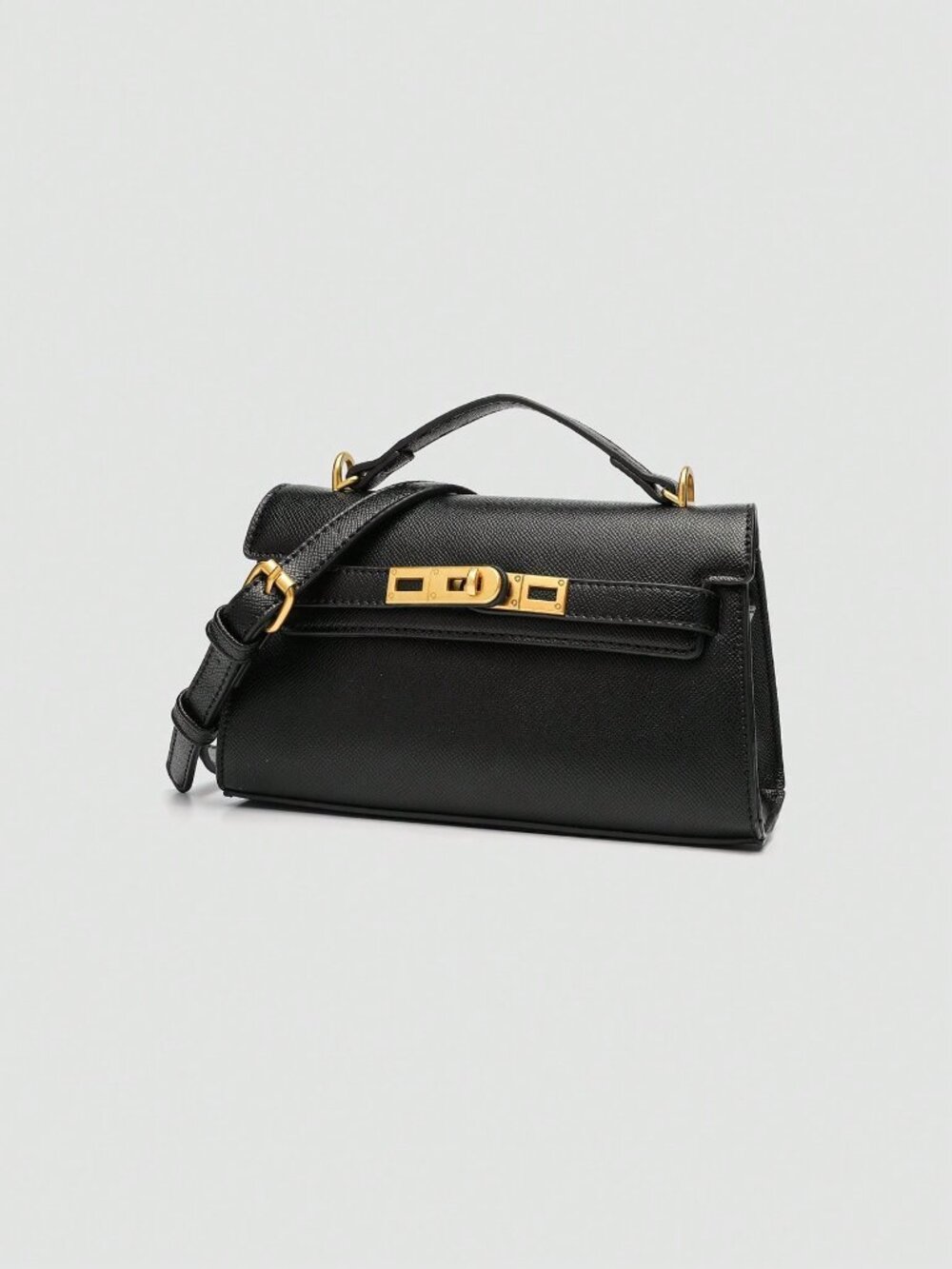 Black Fashionable Women's Plain Square Top Handle Shoulder Bag - Picture 2 of 9